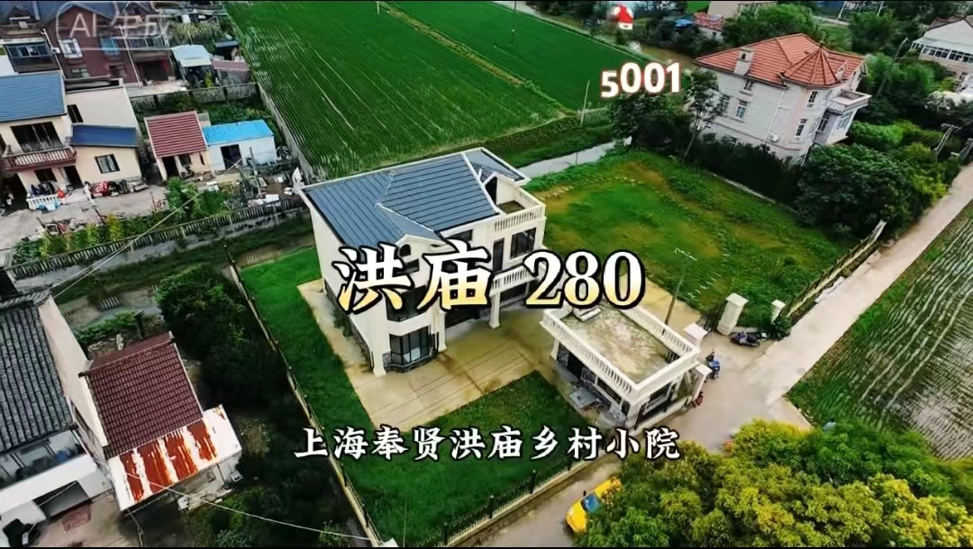 （编号：5001）上海奉贤洪庙乡村小院，房子三开间两层半，再加3间副舍，总体360平，内部毛坯，院子超大，占地约2亩，280万